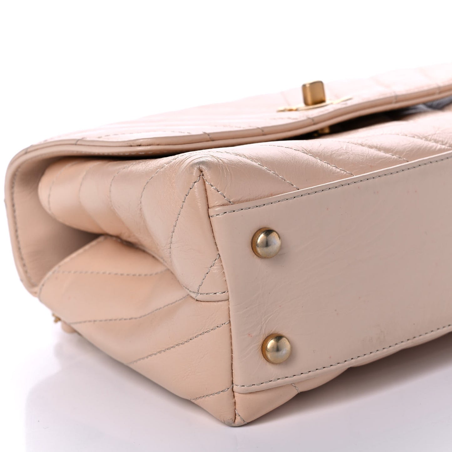 Calfskin Chevron Quilted Mini Coco Handle Flap Beige