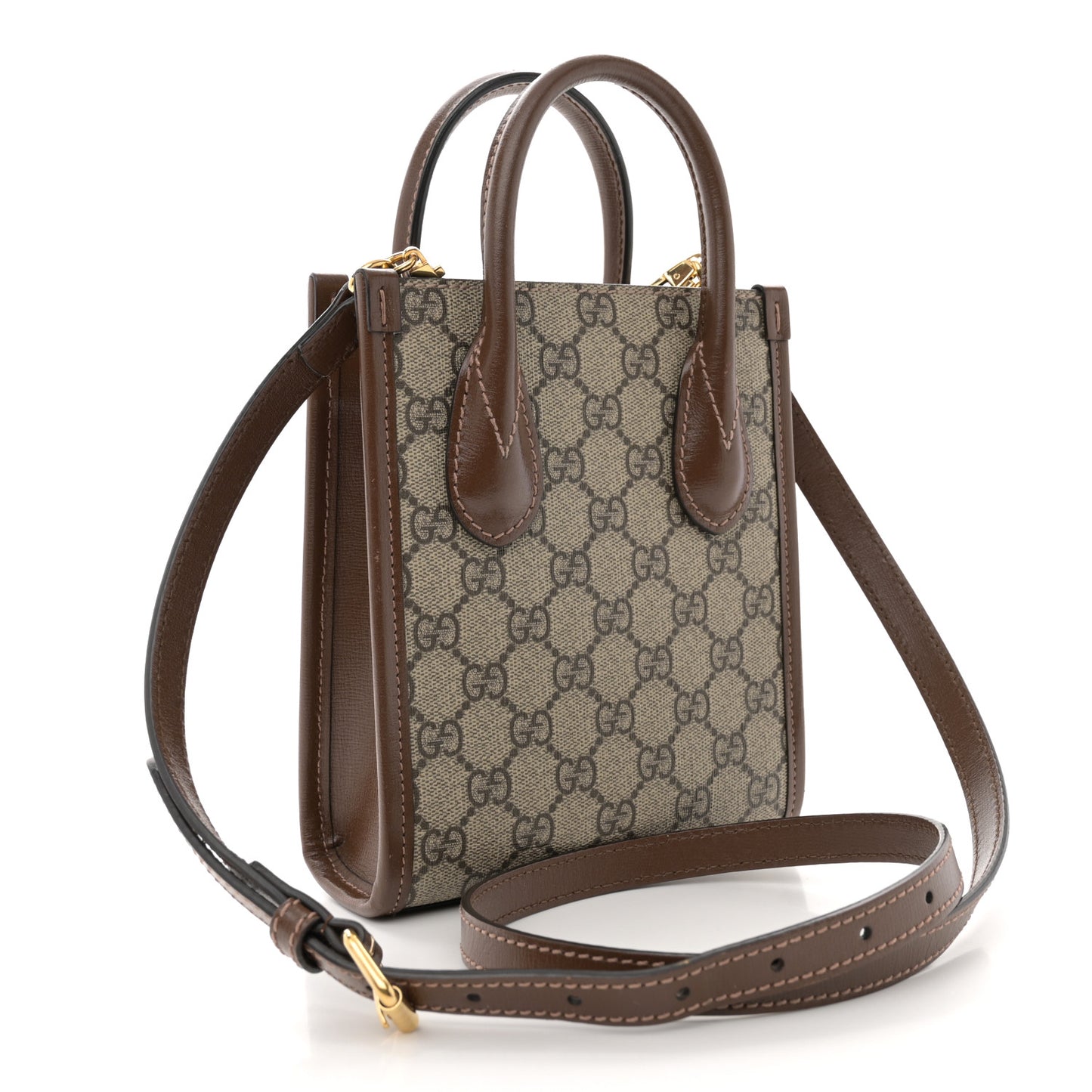 GG Supreme Monogram Azalea Calfskin Mini Retro Interlocking G Tote Bag Beige Ebony Brown Sugar