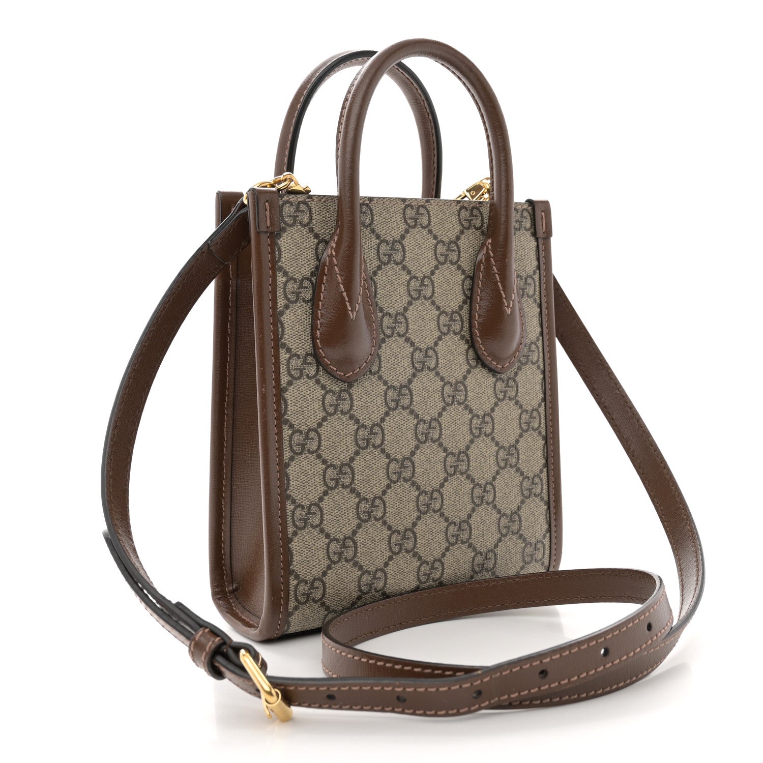 Gucci GG Supreme Monogram Azalea Calfskin Mini Retro Interlocking G Tote Bag Beige Ebony Brown Sugar 3 of 15