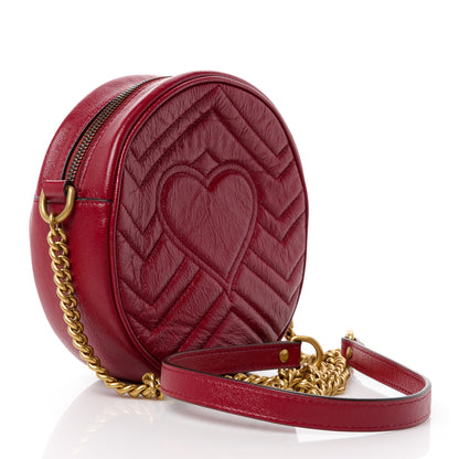 Gucci Glazed Calfskin Matelasse Heart Mini GG Marmont Round Shoulder Bag Romantic Cerise 3 of 11