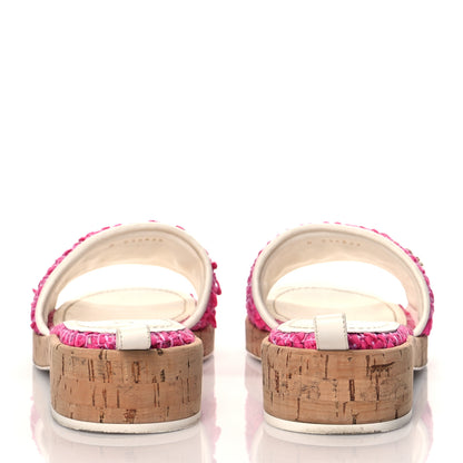 Chanel Tweed Cork Mule Sandal 39 Pink White 5 of 14