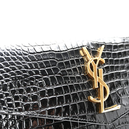 Saint Laurent Calfskin Crocodile Embossed Uptown Monogram Clutch Black 7 of 8