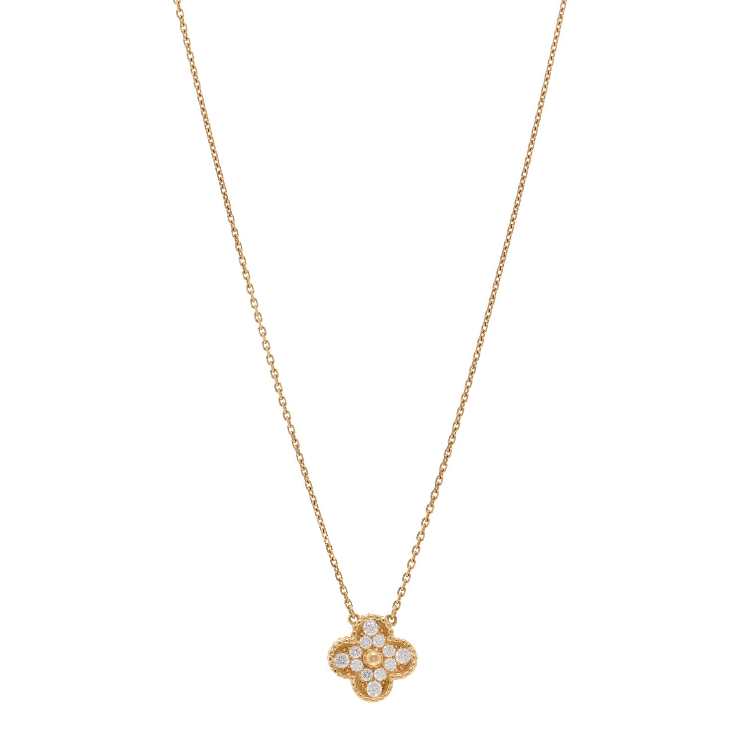 Van Cleef & Arpels 18K Yellow Gold Diamond Vintage Alhambra Pendant Necklace 1 of 4