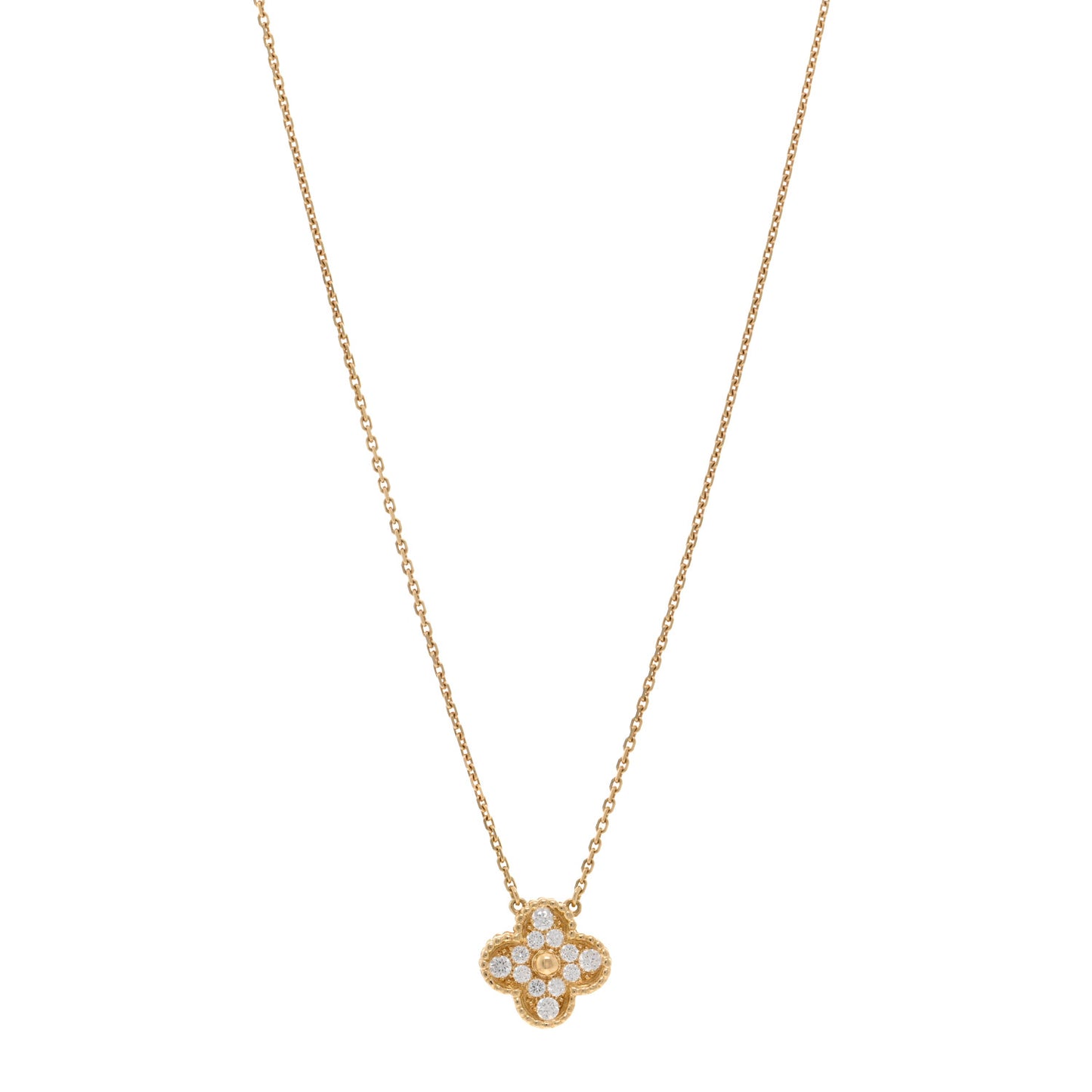 18K Yellow Gold Diamond Vintage Alhambra Pendant Necklace