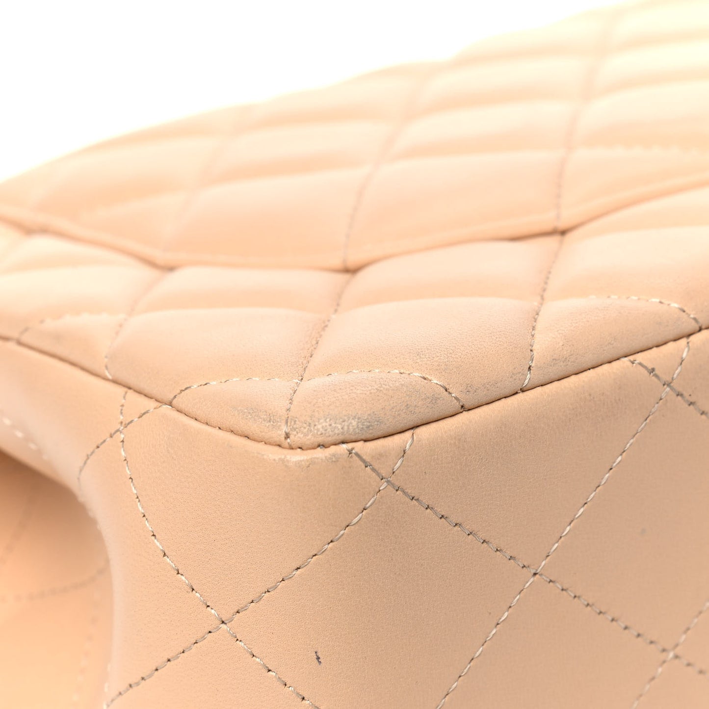 Lambskin Quilted Jumbo Double Flap Beige