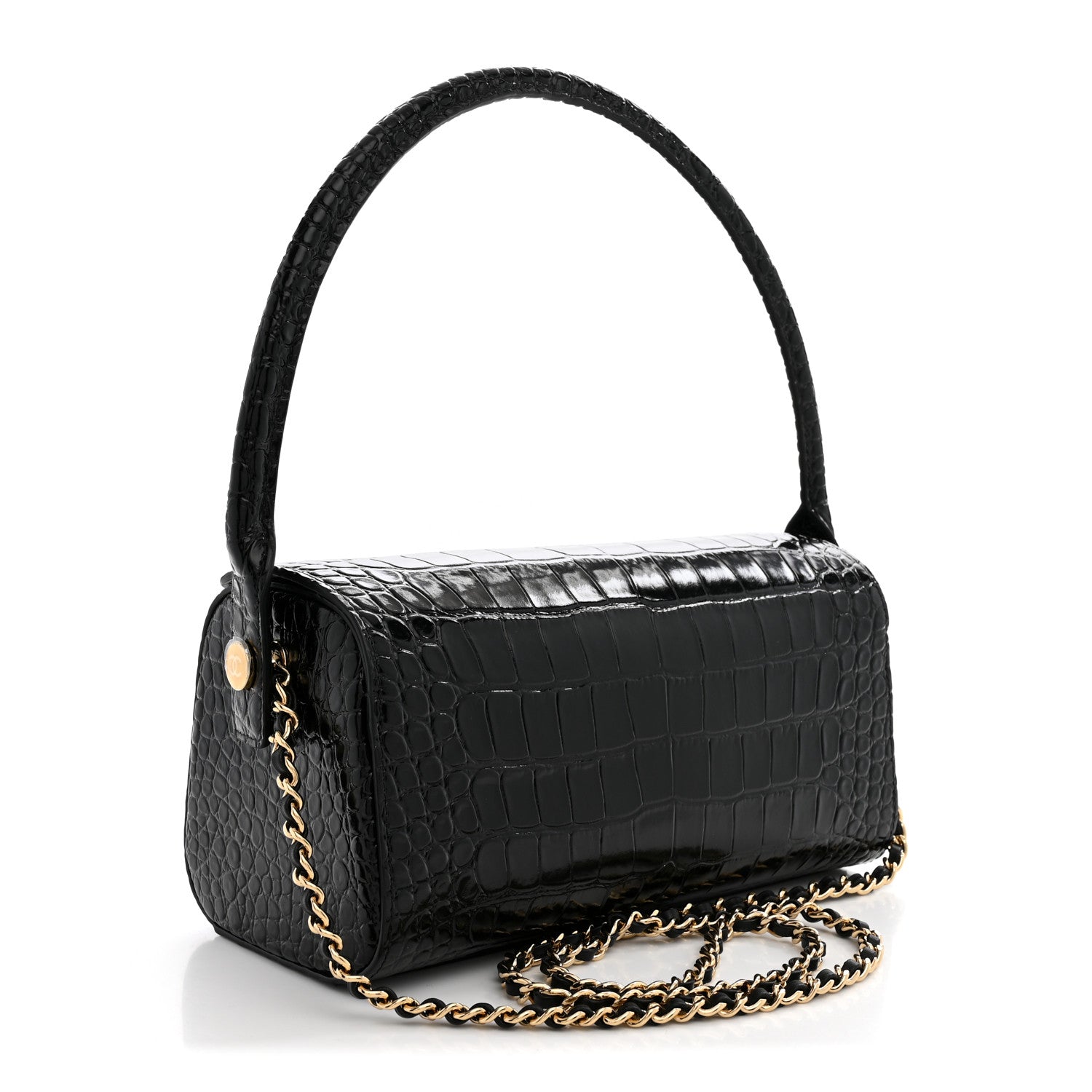 Chanel Crocodile Embossed Quilted Turn Around Clutch With Chain Black 3 of 10