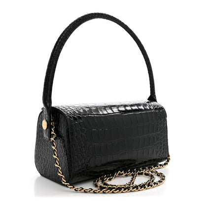 Chanel Crocodile Embossed Quilted Turn Around Clutch With Chain Black 3 of 10