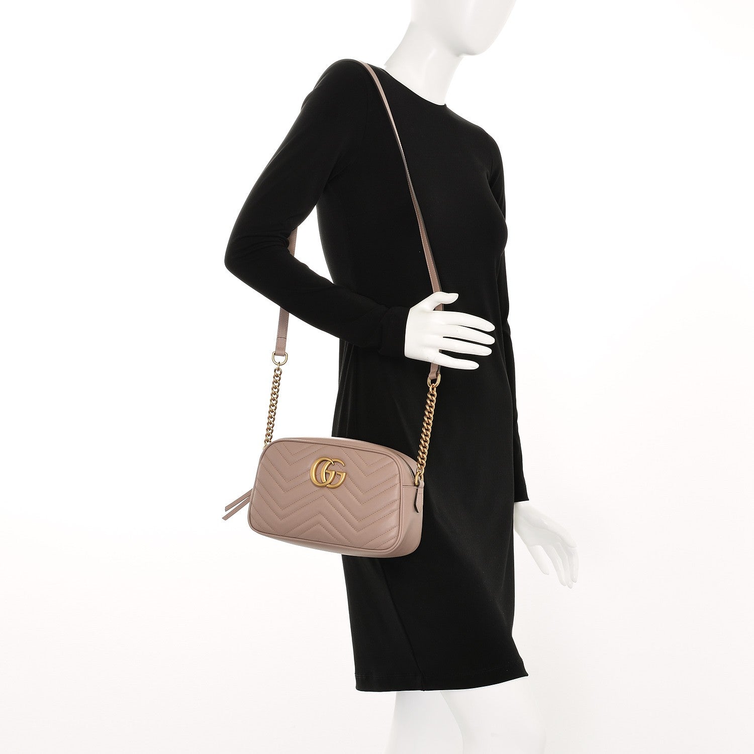 Gucci Calfskin Matelasse Small GG Marmont Chain Shoulder Bag Porcelain Rose 2 of 7