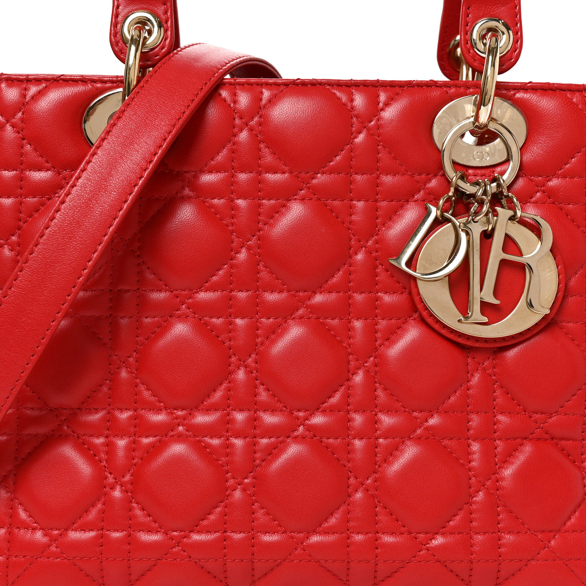 Lambskin Cannage Medium Lady Dior Red