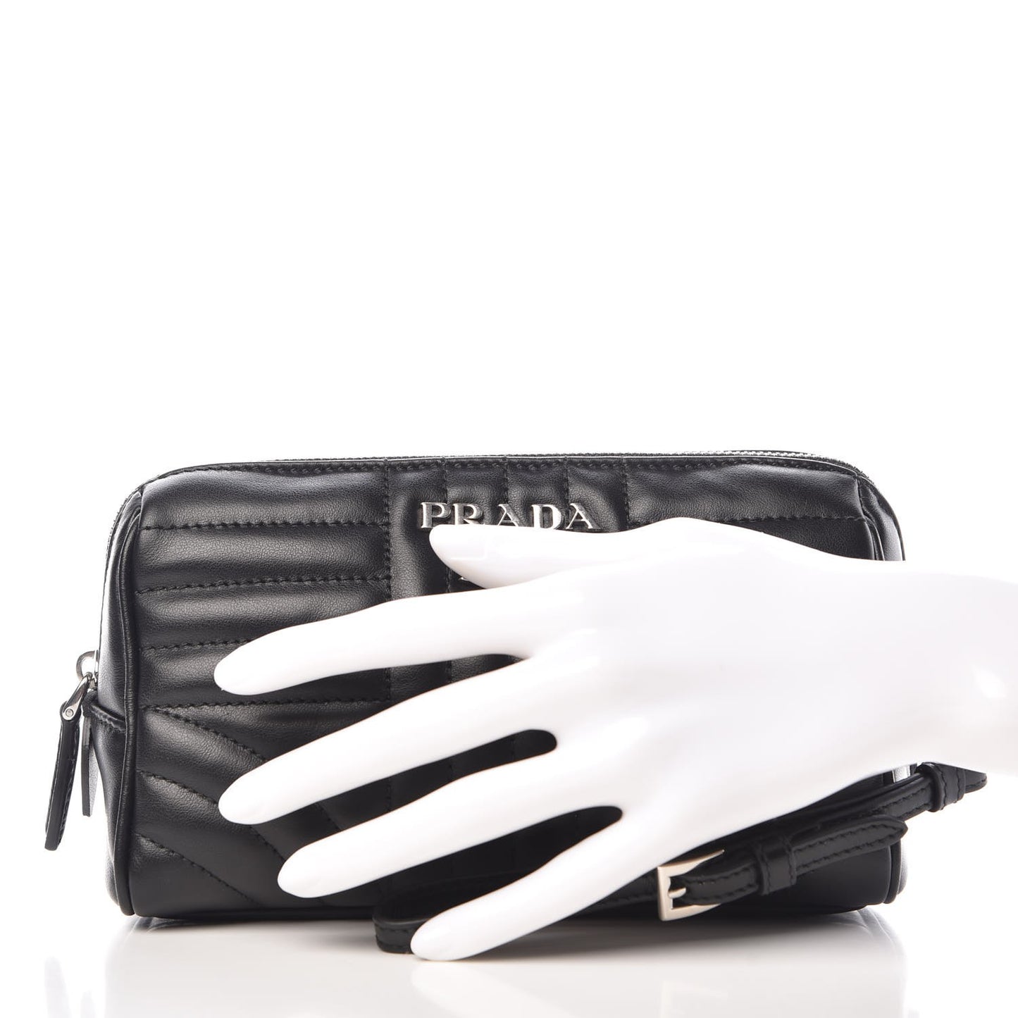 Soft Calfskin Diagramme Wristlet Pouch Bag Black