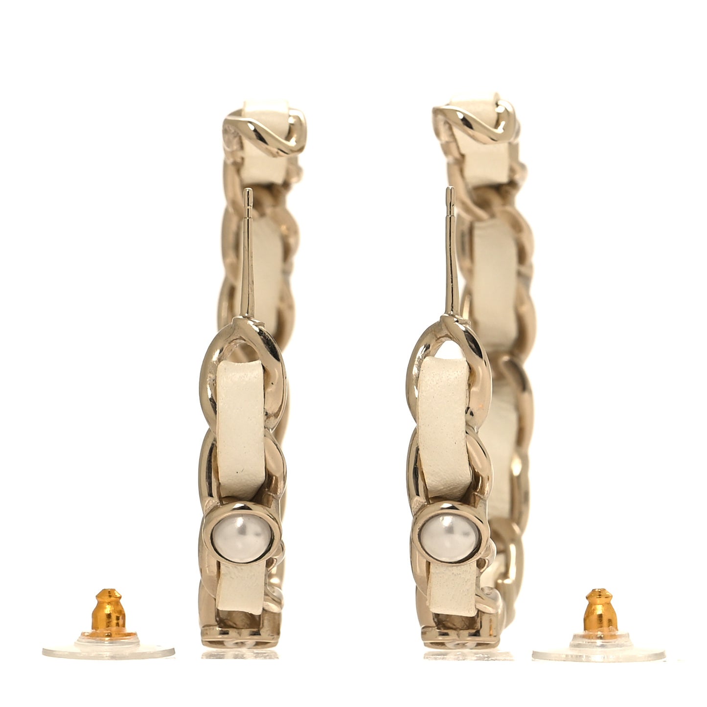 Lambskin Pearl More Is More CC Chain Hoop Earrings Matte Gold White