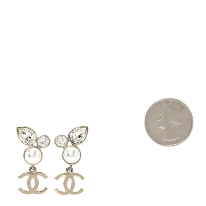 Chanel Pearl Crystal CC Drop Earrings Gold 2 of 5
