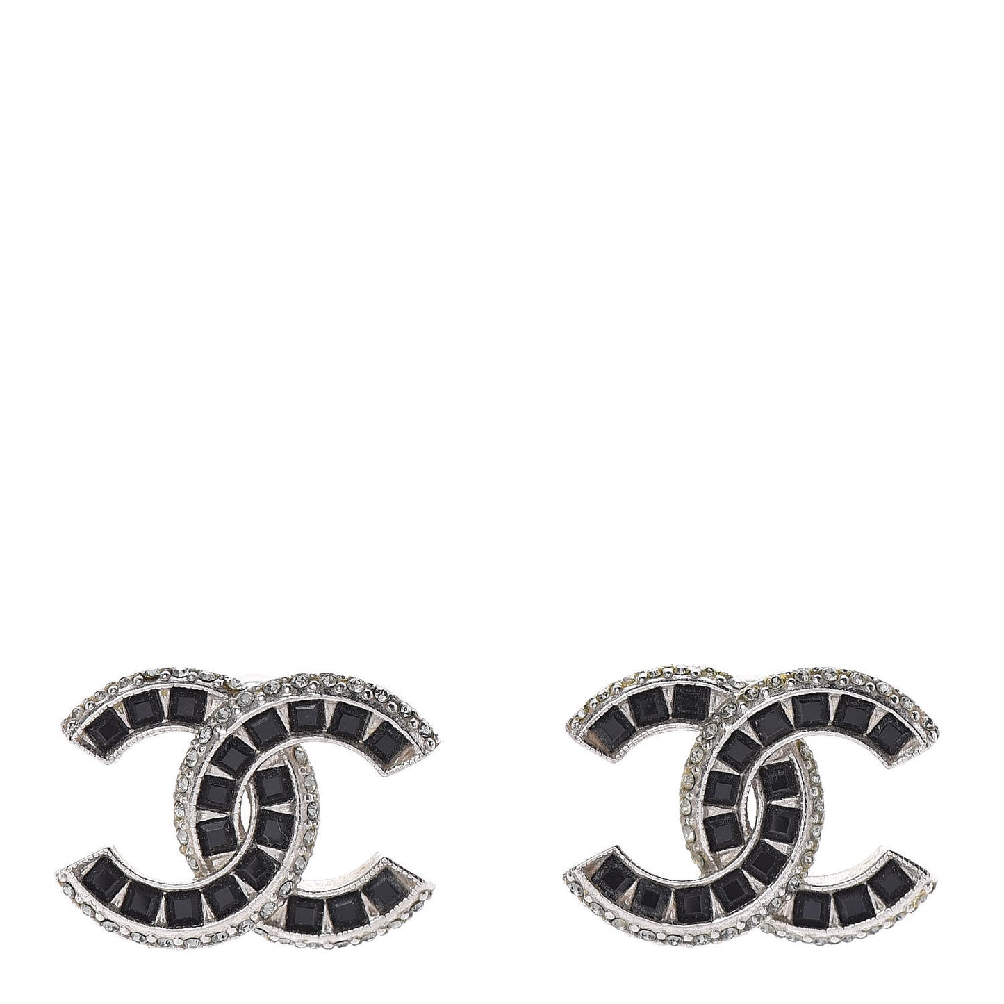 Baguette Crystal CC Earrings Silver Black