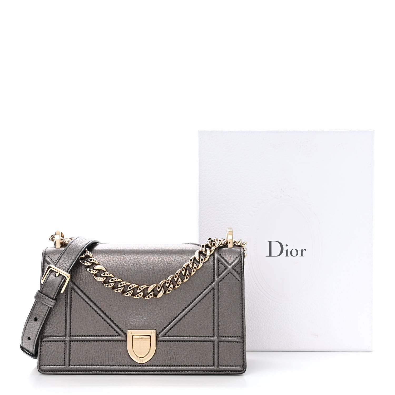 Christian Dior Metallic Grained Calfskin Small Diorama Flap Bag Gunmetal Grey 12 of 12