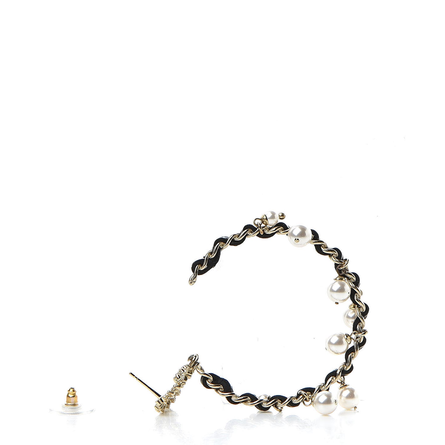 Lambskin Pearl Crystal CC Chain Hoop Earrings Gold Black