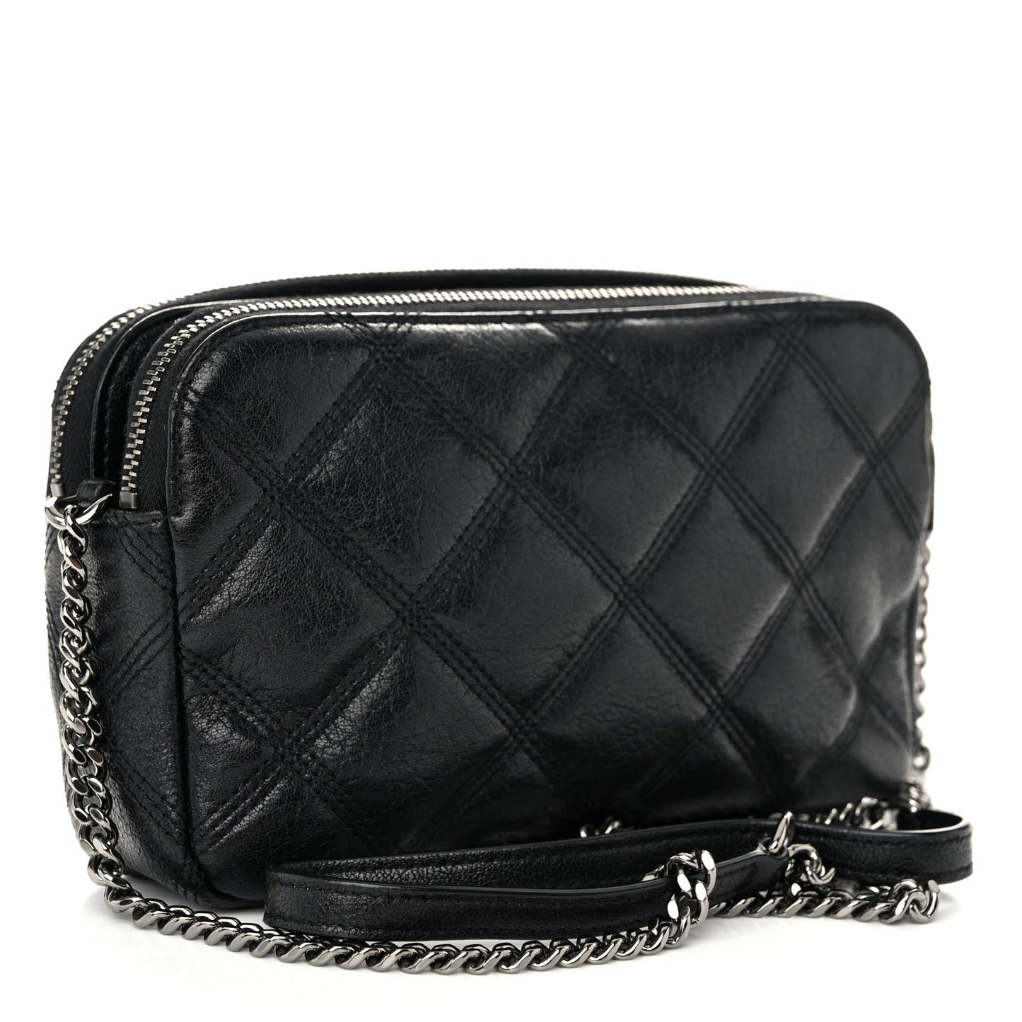 Grained Lambskin Quilted Mini Becky Double Zip Bag Black