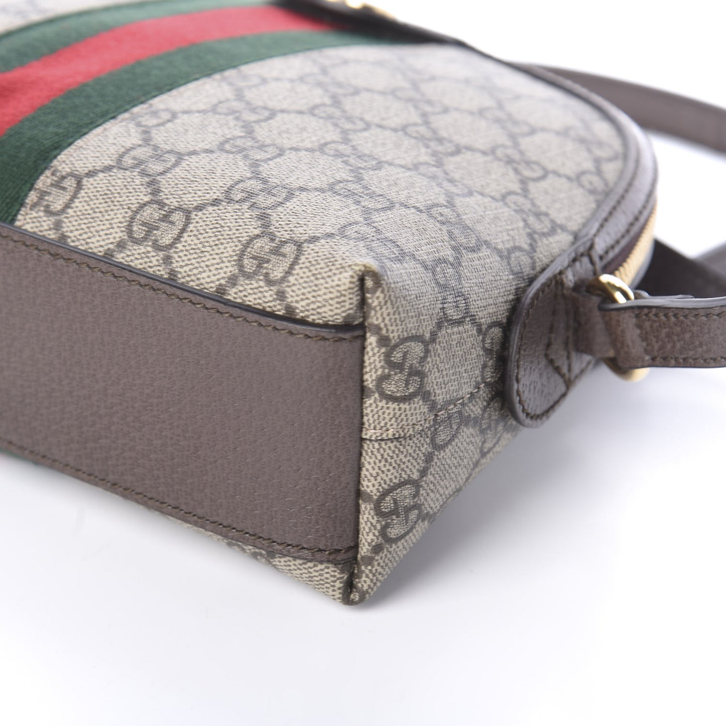 GG Supreme Monogram Textured Dollar Calfskin Web Small Ophidia Dome Shoulder Bag Beige Ebony New Acero