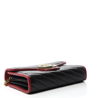 Gucci Vintage Effect Calfskin Matelasse Diagonal Torchon GG Marmont Chain Wallet Black Romantic Cherry 4 of 11
