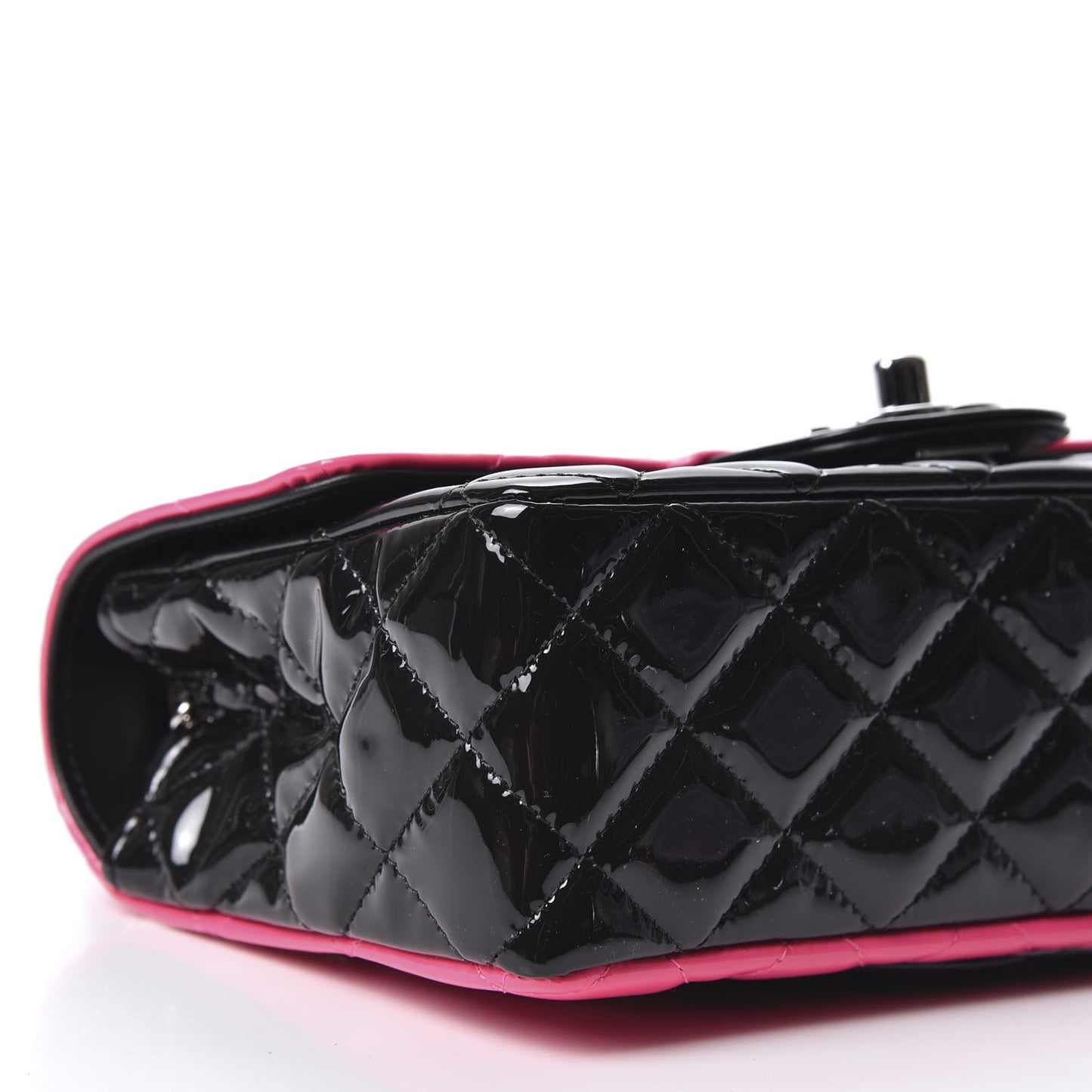 Patent Calfskin Quilted Bi-Color Mini Rectangular Flap Pink Black