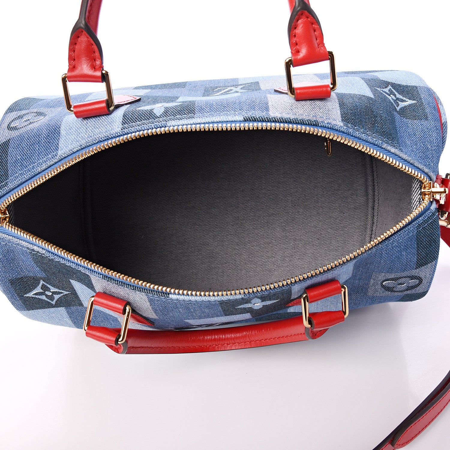 Louis Vuitton Denim Damier Monogram Patchwork Speedy Bandouliere 30 Blue Rouge 4 of 12