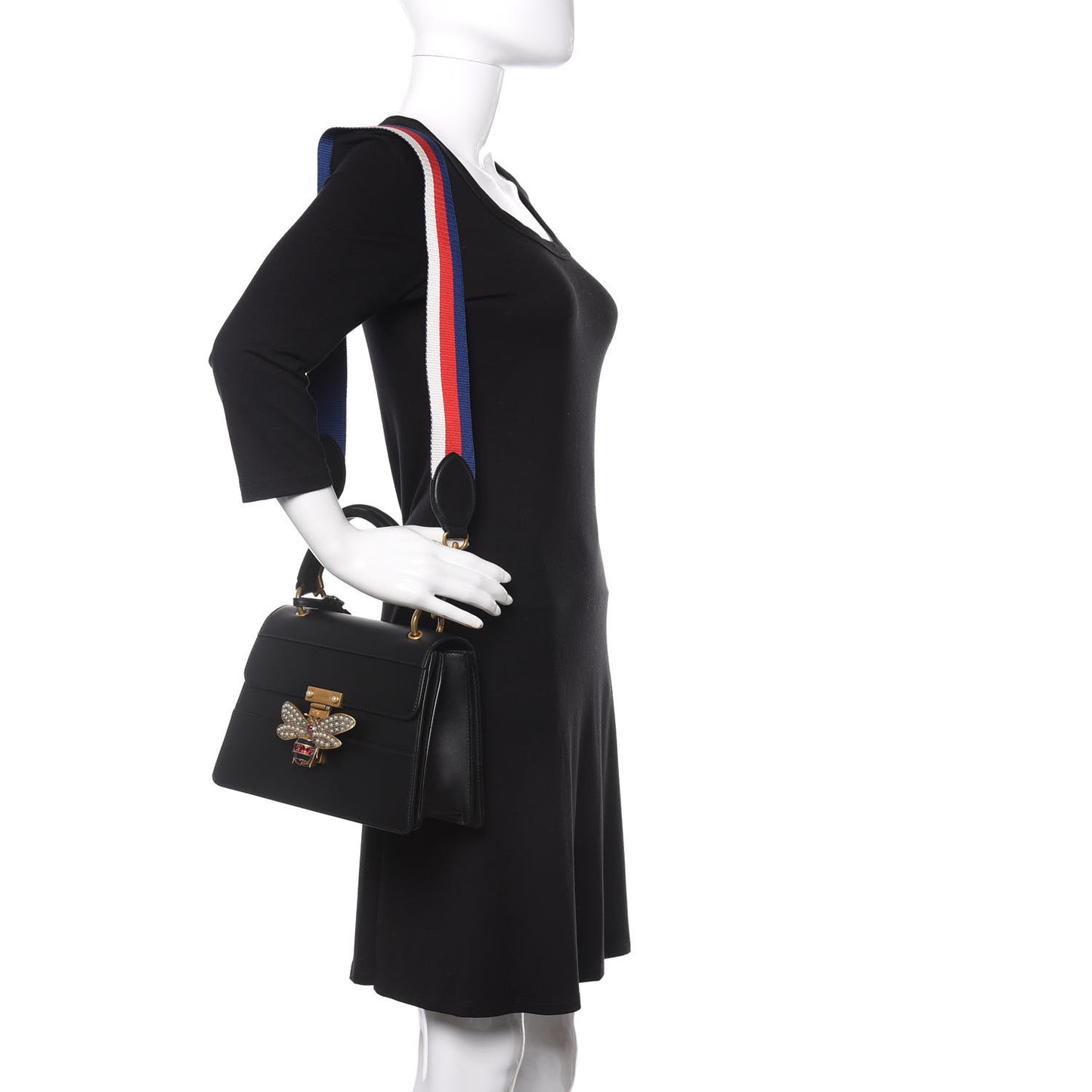 Calfskin Sylvie Web Small Queen Margaret Top Handle Bag Black