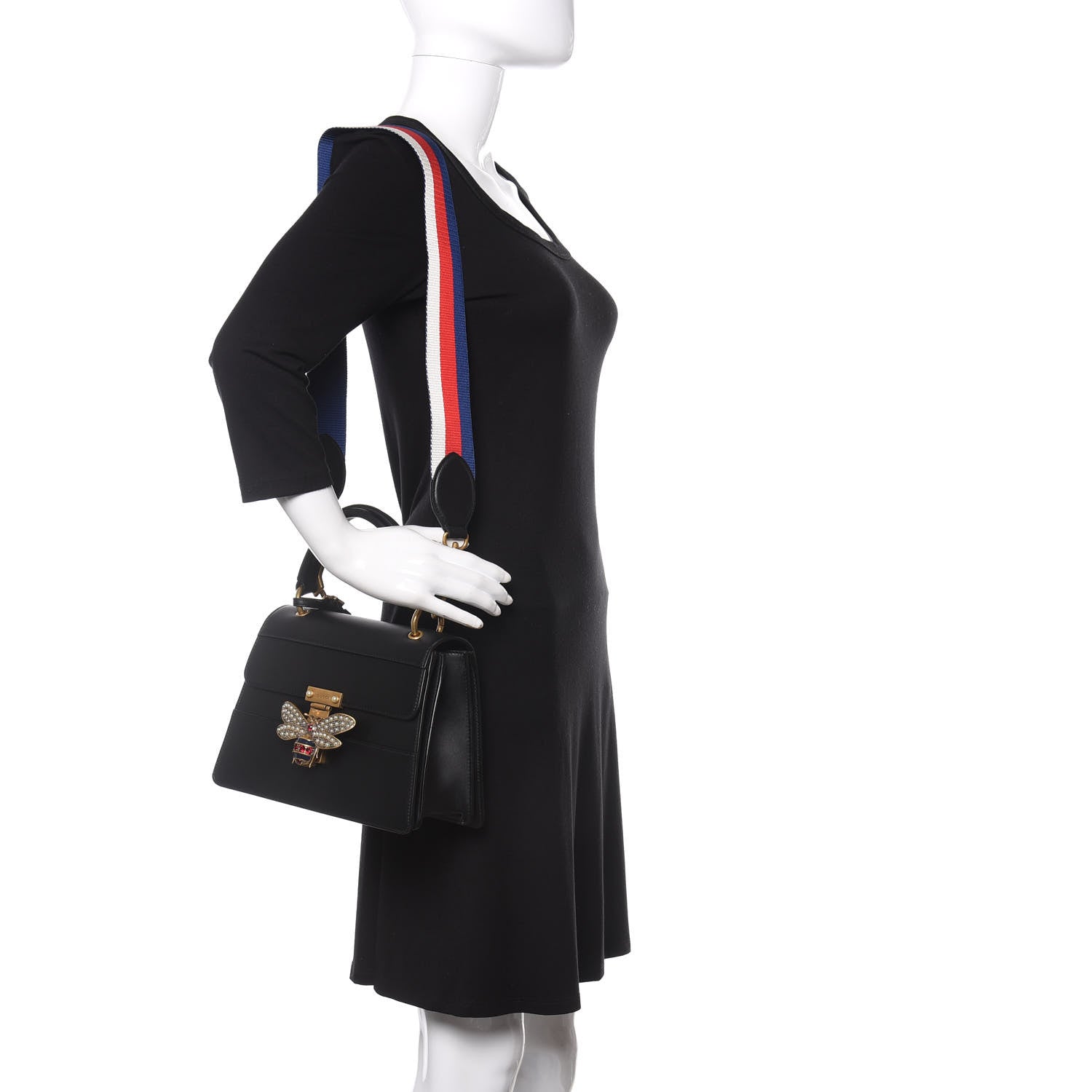 Gucci Calfskin Sylvie Web Small Queen Margaret Top Handle Bag Black 2 of 11