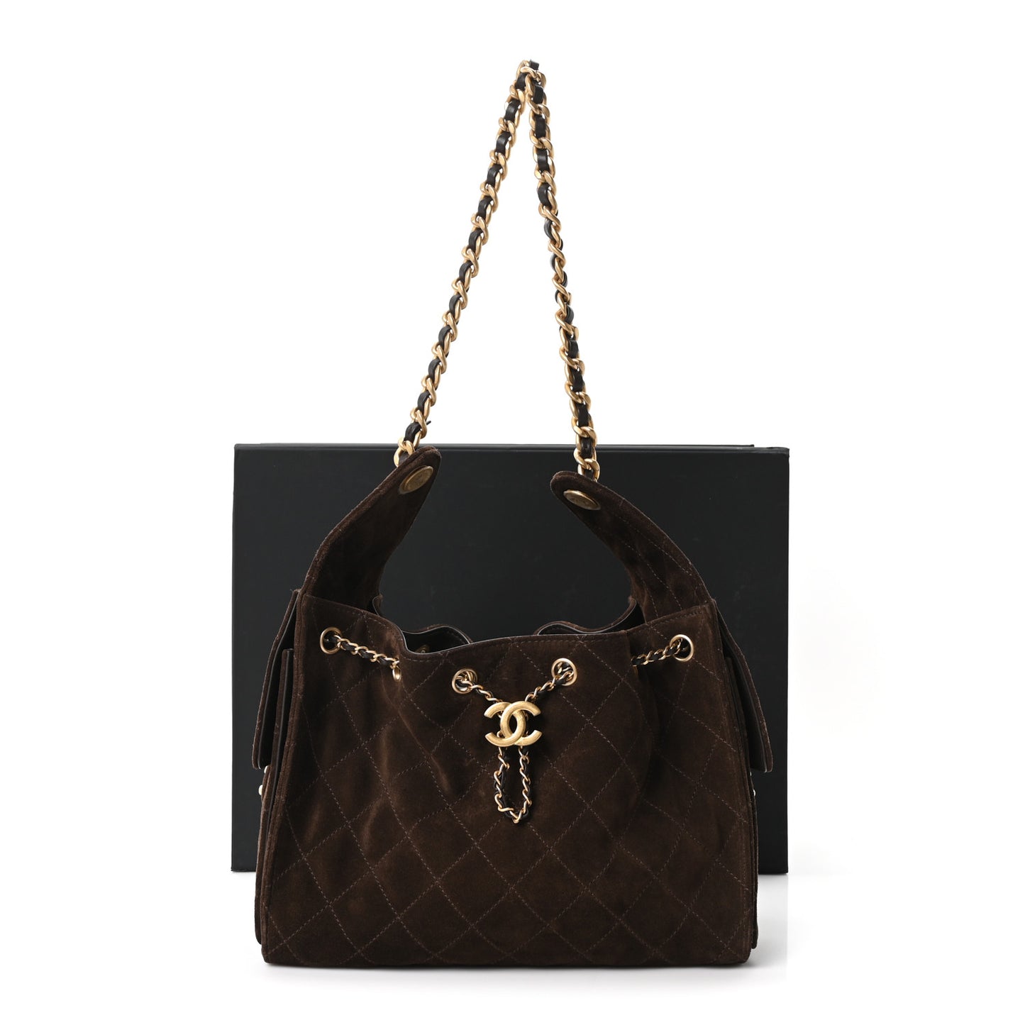 Suede Quilted Small Chanel 25 Handbag Dark Brown