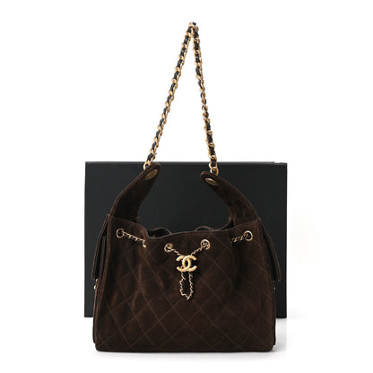 Chanel Suede Quilted Small Chanel 25 Handbag Dark Brown 11 of 11