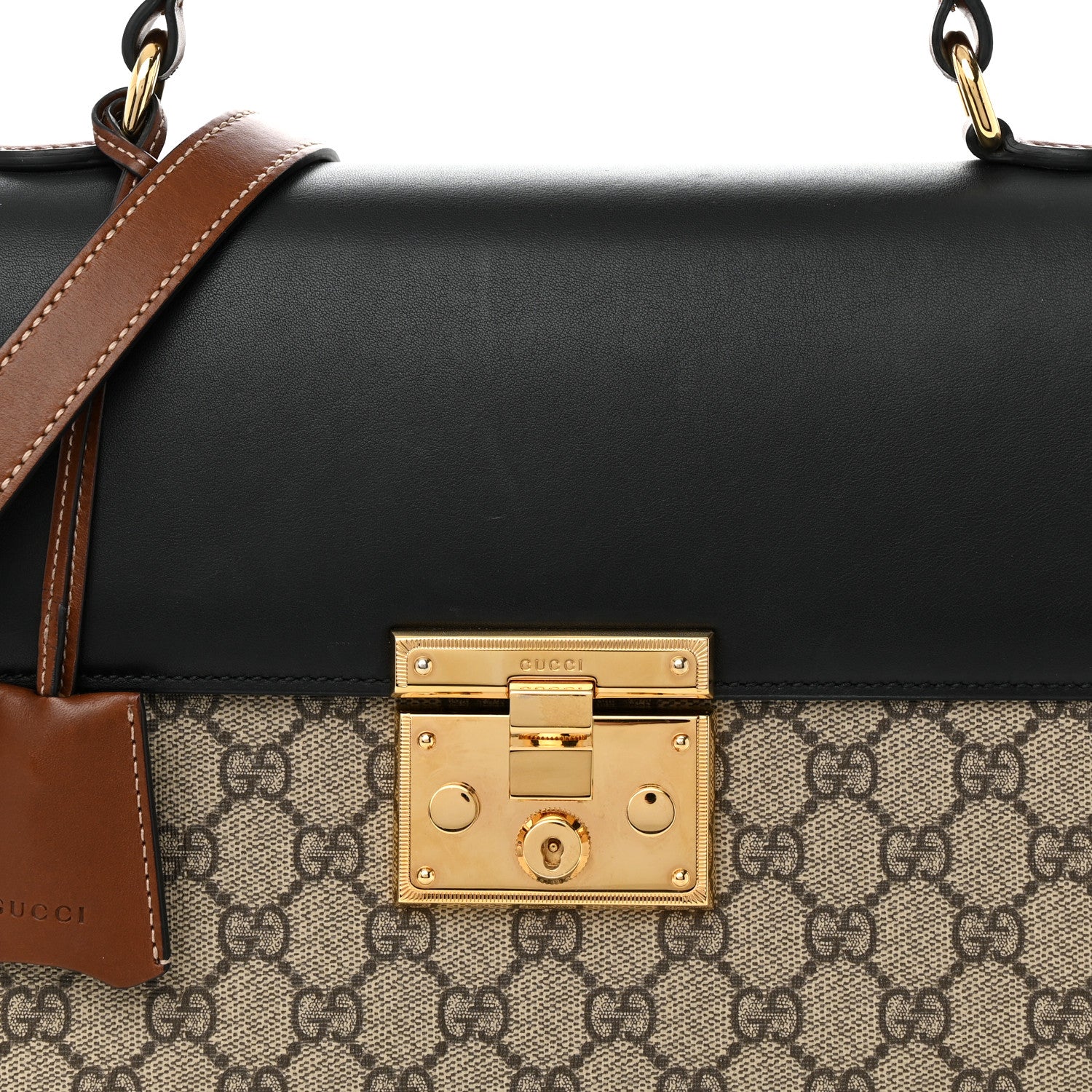 Gucci GG Supreme Monogram Calfskin Medium Padlock Top Handle Bag Beige Black Cuir 8 of 15