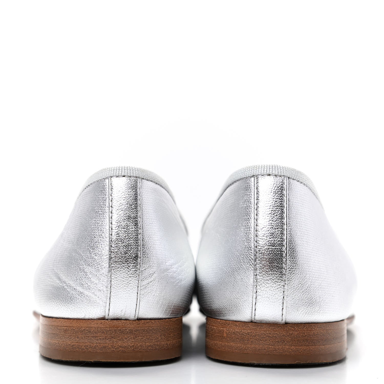 Chanel Metallic Lambskin Cap Toe CC Ballerina Flats 36.5 Silver 6 of 9