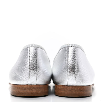 Chanel Metallic Lambskin Cap Toe CC Ballerina Flats 36.5 Silver 6 of 9