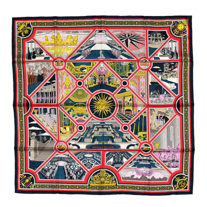 Hermes Silk Flanerie A Versailles Scarf 90 Ardoise Rouge Jaune 1 of 5
