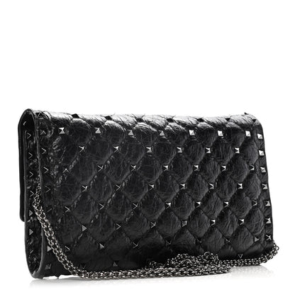 Valentino Garavani Craquele Nappa Rockstud Spike Wallet on Chain Black 2 of 13