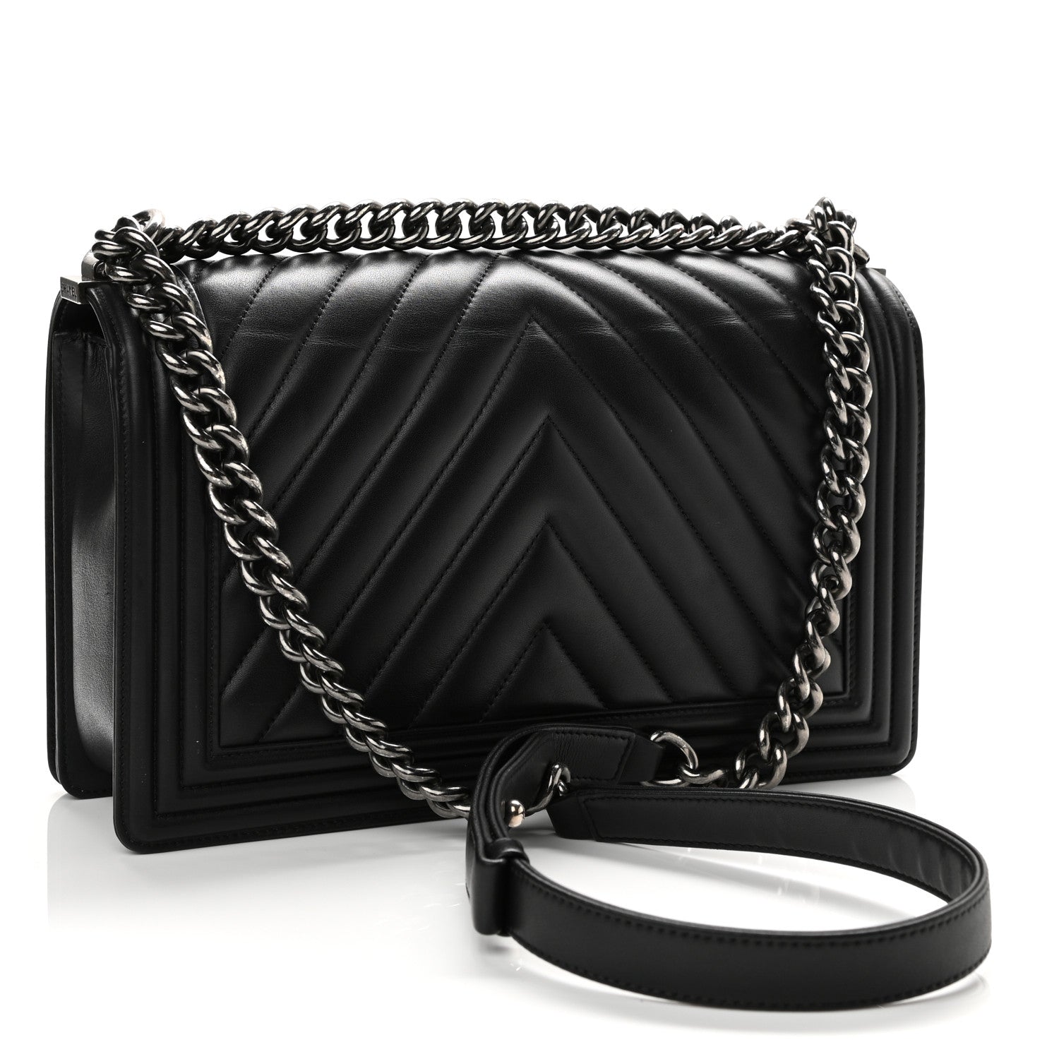 Chanel Calfskin Chevron Quilted New Medium Boy Flap Black 3 of 11