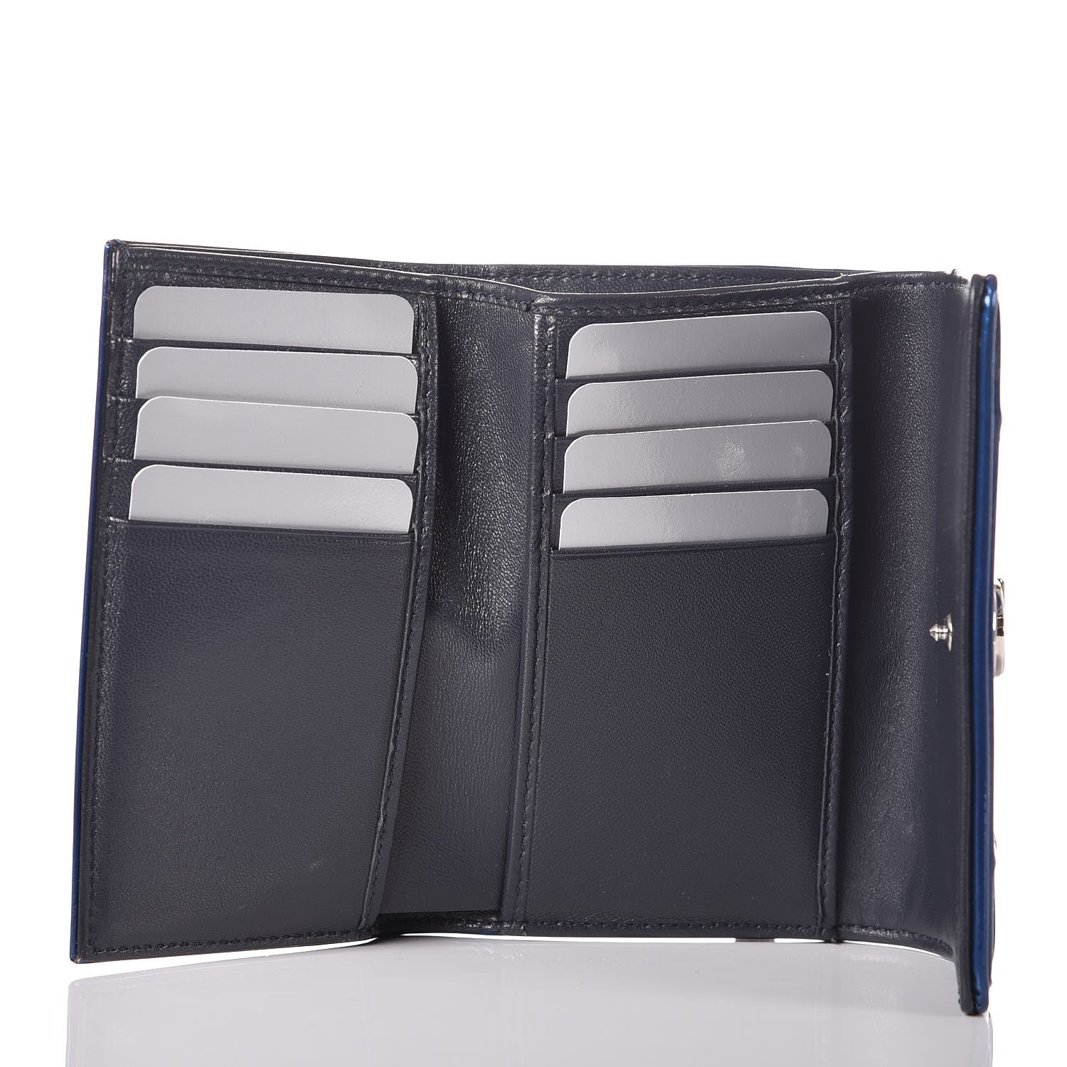 Christian Dior Metallic Patent Micro-Cannage Diorama Elancee Wallet Mirror Blue 5 of 9