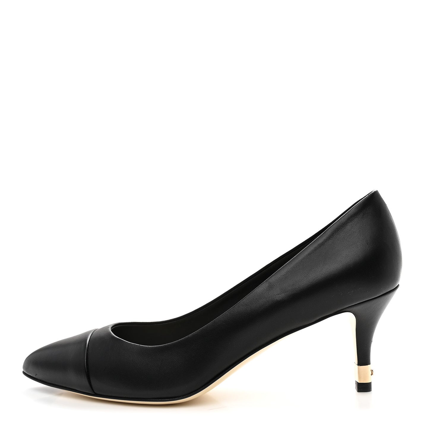 Lambskin CC Cap Toe Kitten Heel Pumps 39.5 Black