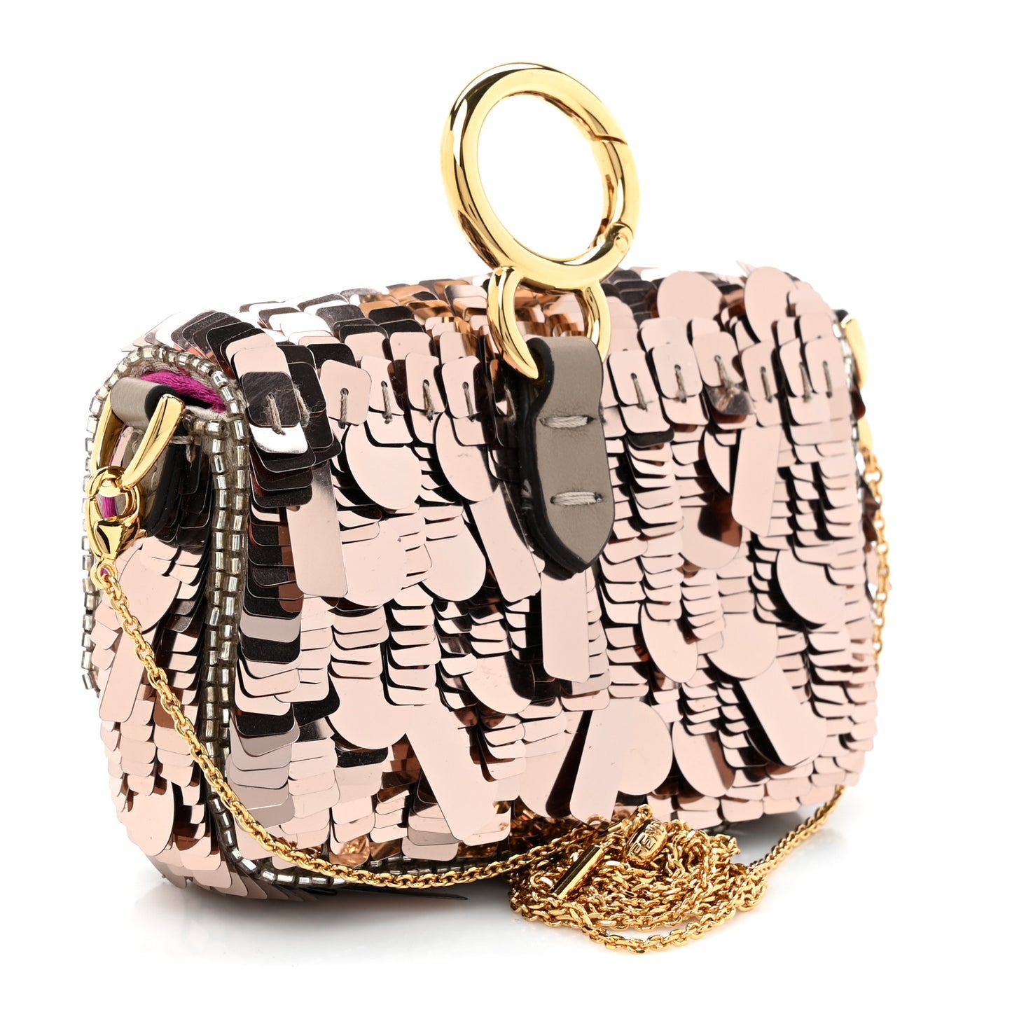 Sequin Paillettes Shiny Nappa Sex and the City Nano Maxi Buckle Baguette Charm Tortora