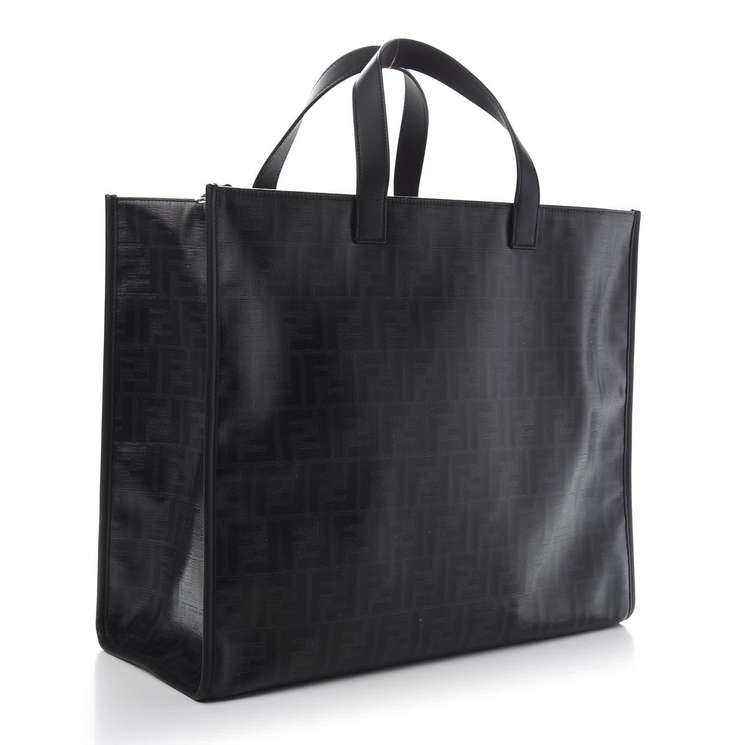 Fendi Glazed Fabric Vitello Century FF 1974 Stamp Patch Shopping Tote Black 3 of 11