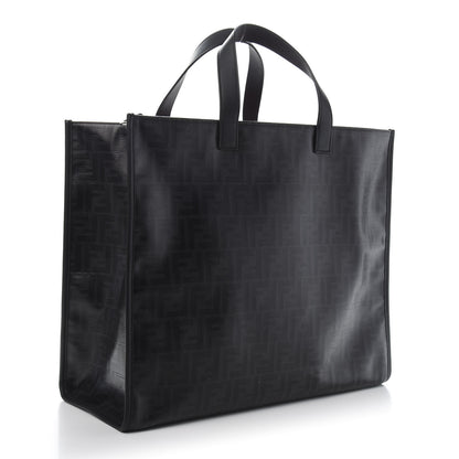 Fendi Glazed Fabric Vitello Century FF 1974 Stamp Patch Shopping Tote Black 3 of 11