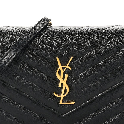 Saint Laurent Grain De Poudre Matelasse Chevron Monogram Envelope Chain Wallet Black 7 of 9