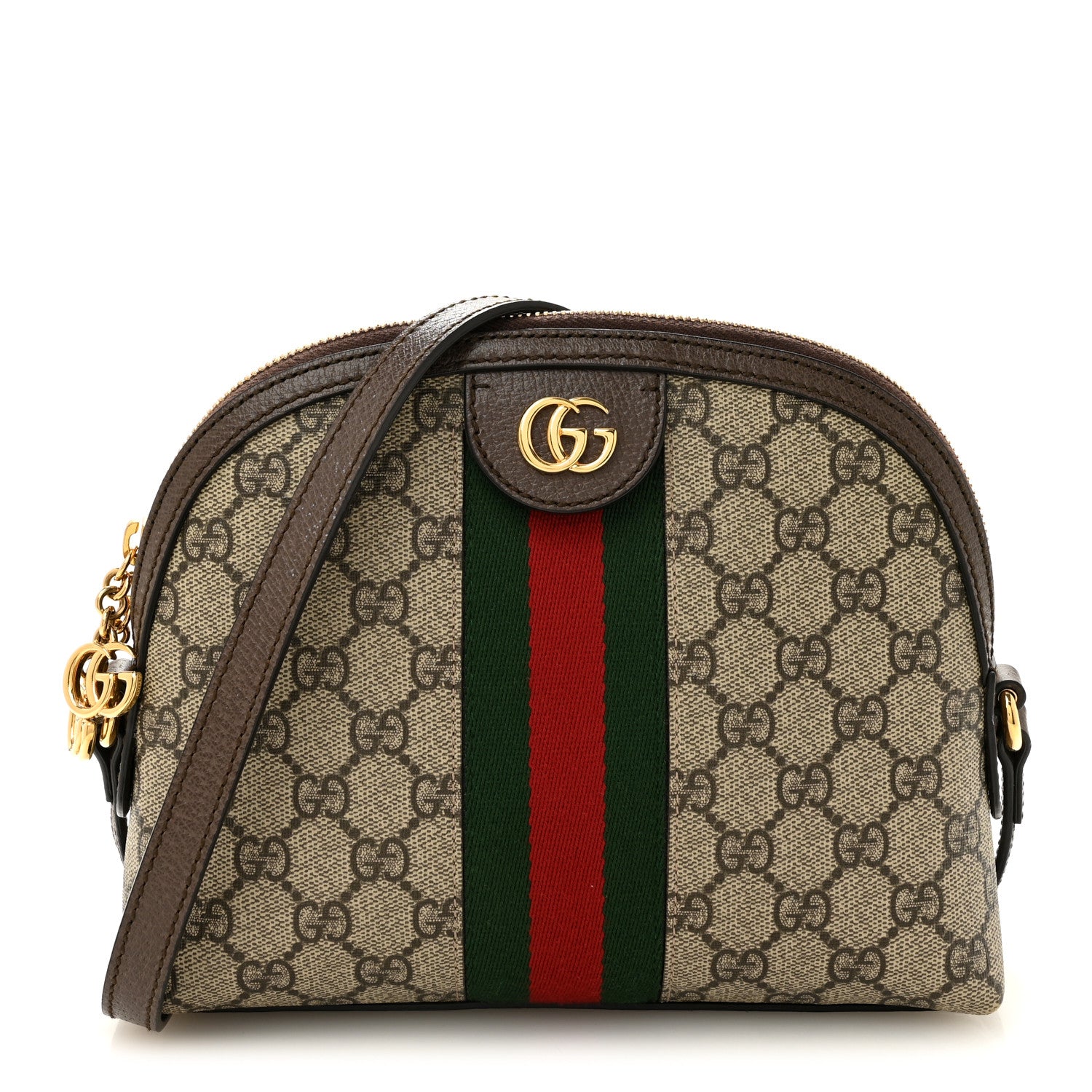 Gucci GG Supreme Monogram Textured Dollar Calfskin Web Small Ophidia Dome Shoulder Bag Beige Ebony New Acero 1 of 13