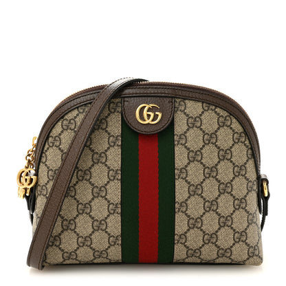 Gucci GG Supreme Monogram Textured Dollar Calfskin Web Small Ophidia Dome Shoulder Bag Beige Ebony New Acero 1 of 13