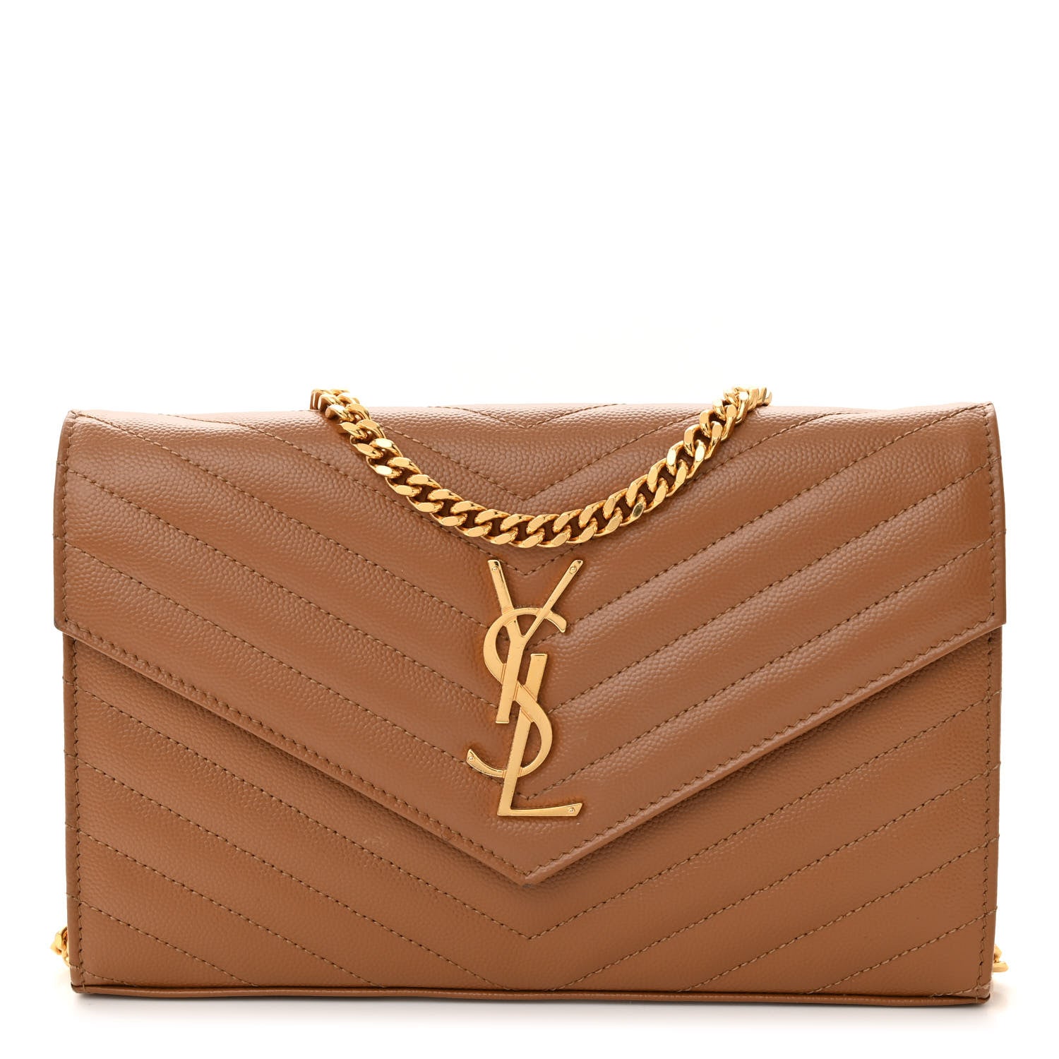 Saint Laurent Grain De Poudre Matelasse Chevron Monogram Chain Wallet Natural Dark 1 of 11