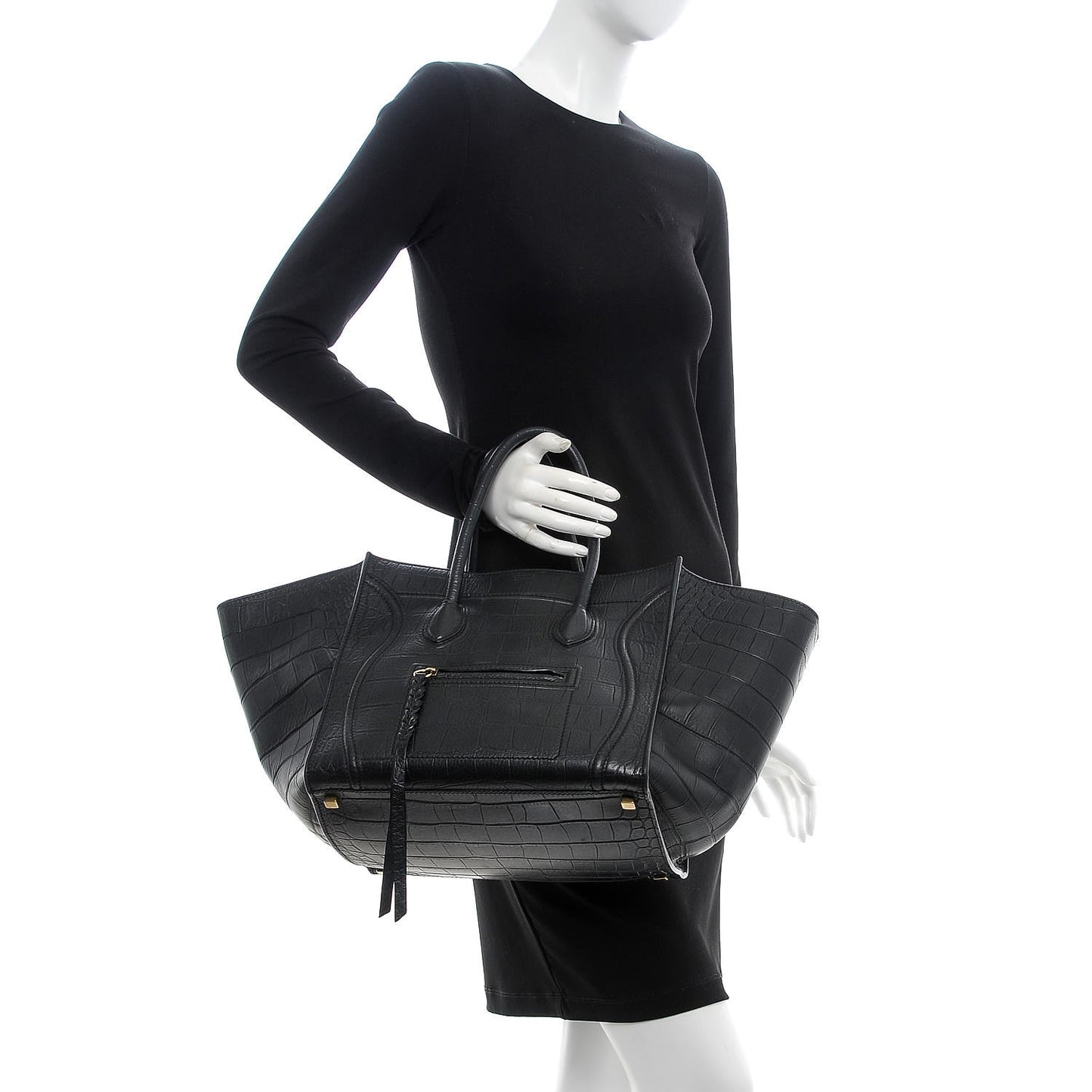 Crocodile Embossed Calfskin Medium Phantom Luggage Black