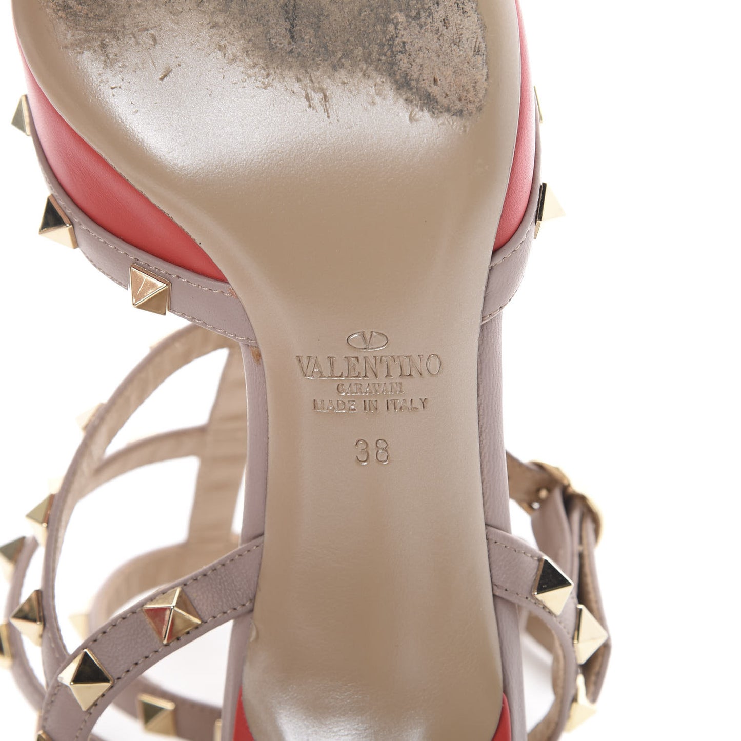 Nappa Rockstud Ankle Strap 65mm Pumps 38 Deep Coral Poudre