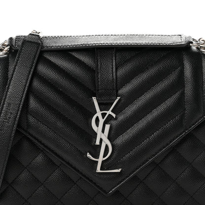 Saint Laurent Grain De Poudre Textured Mixed Matelasse Triquilt Medium Monogram Satchel Black 8 of 10