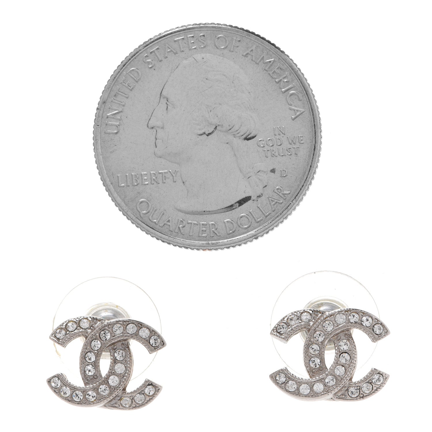 Chanel Crystal Mini Timeless CC Earrings Silver 2 of 5