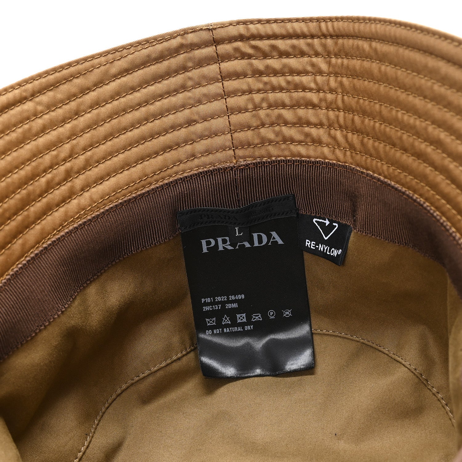 Prada Re-Nylon Metal Triangle Logo Mens Bucket Hat L Tabacco
