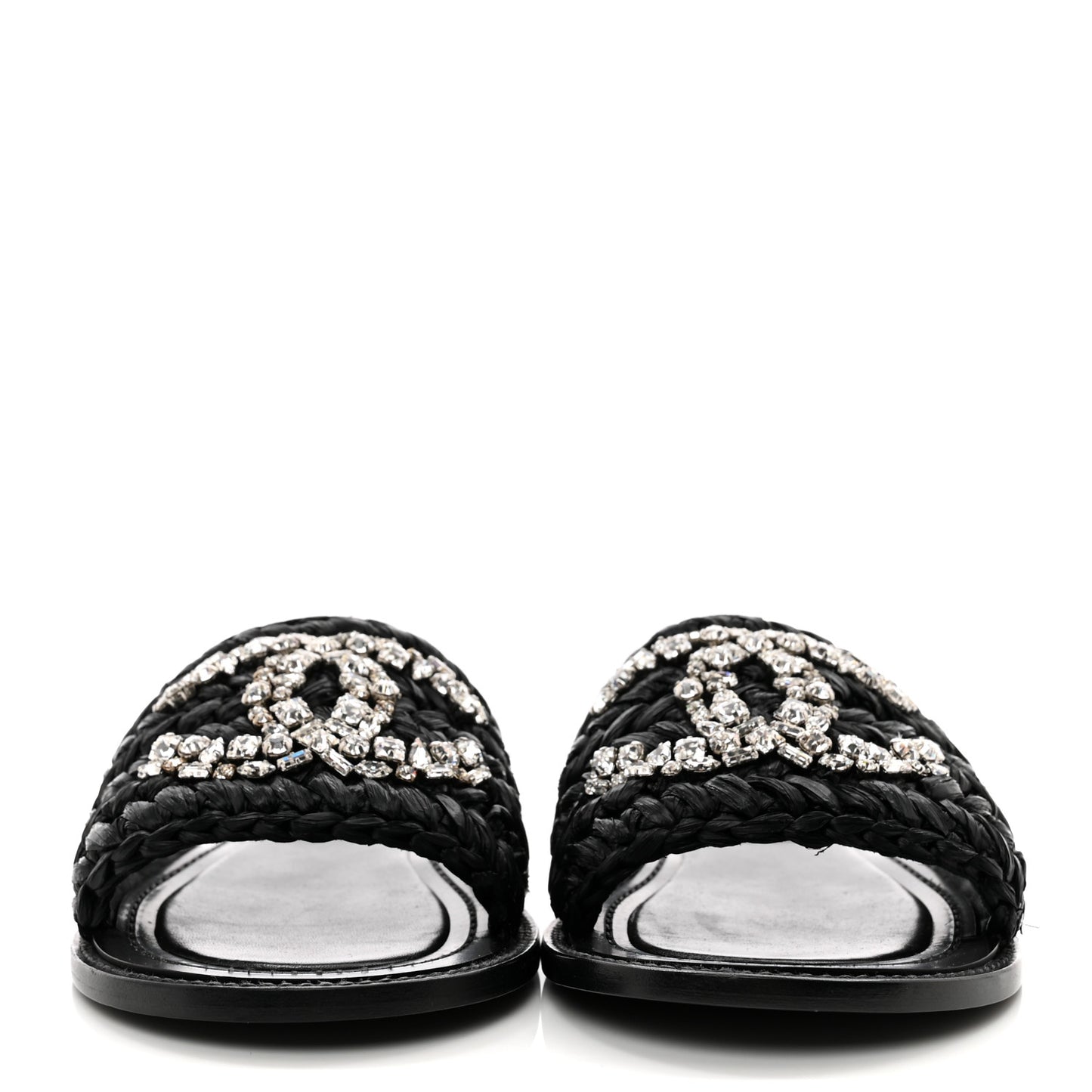 Raffia Crystal CC Mules Sandals 36 Black