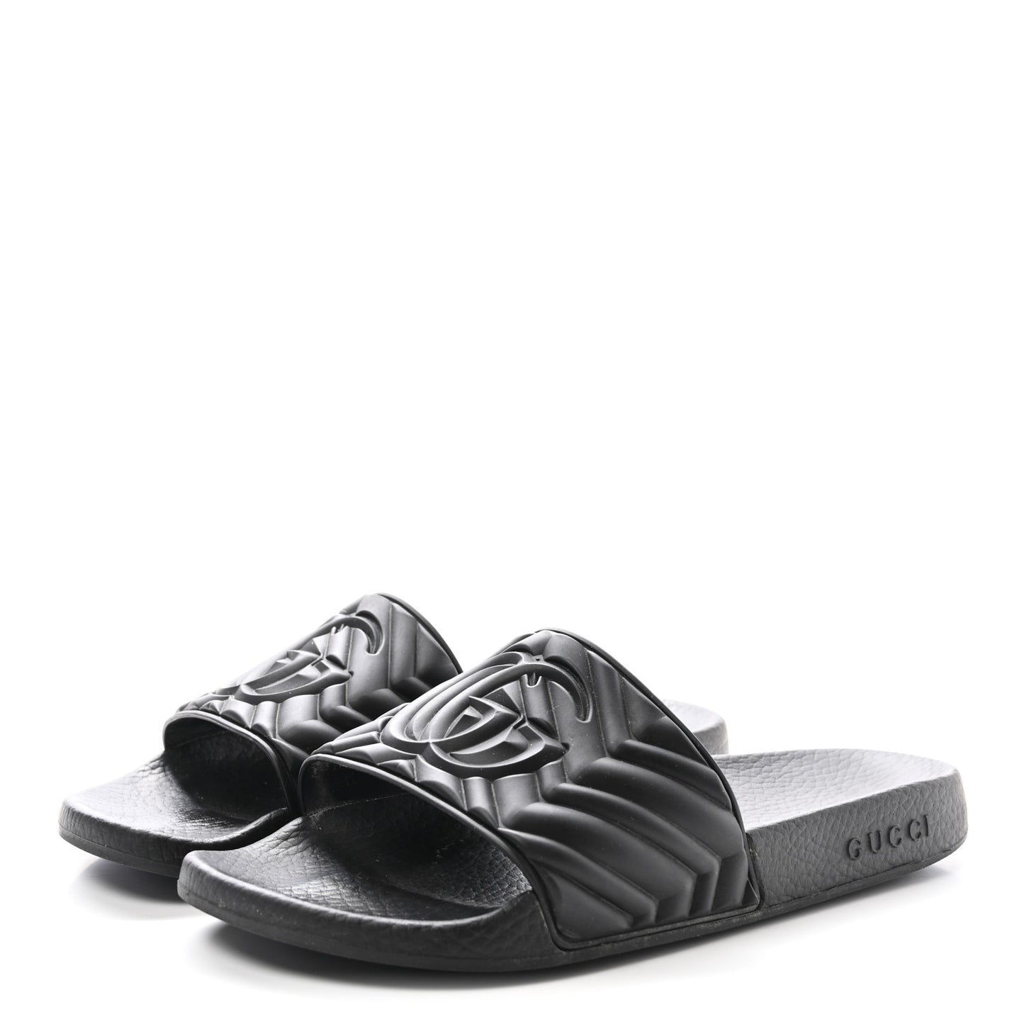 Rubber Matelasse Interlocking G Mens Slide Sandals 7 Black